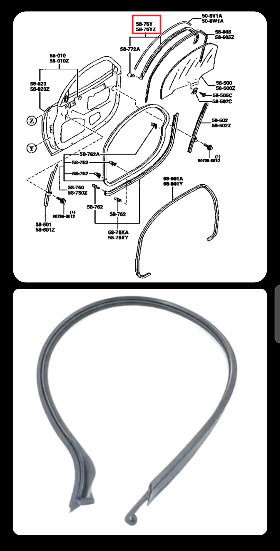 LHD, RHD Used Left Glass Weatherstrip molding L: FD01:58:76YJ R: FD01:59:76YJ Mazda Rx7 FD3S FD S4b8lgws