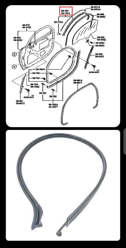 LHD, RHD Used Left Glass Weatherstrip molding L: FD01:58:76YJ   R: FD01:59:76YJ Mazda Rx7 FD3S FD S4b8lgws